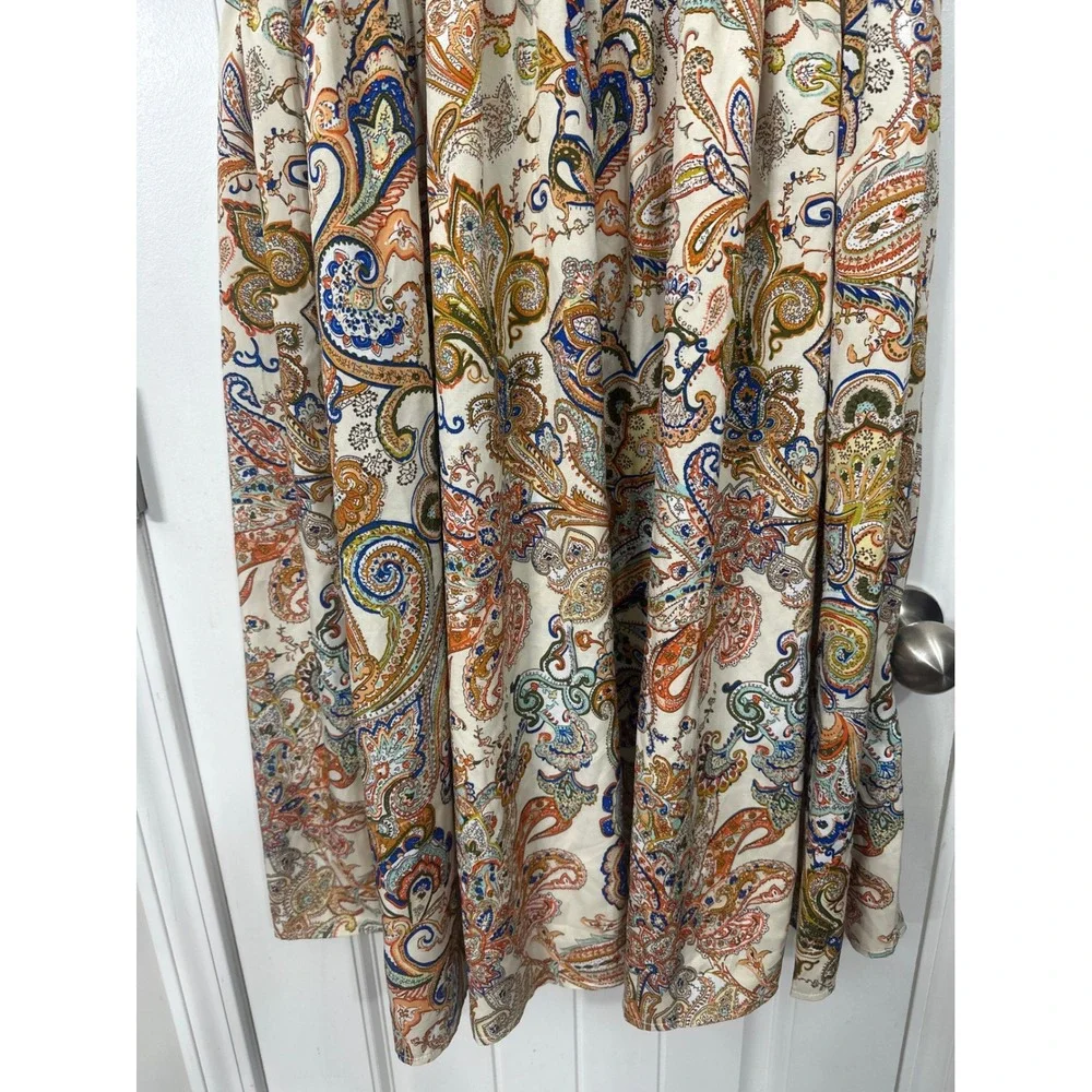 Paisley Tiered Maxi Skirt Womens Medium Boho Earthy Whimsy Elastic Waist Cream